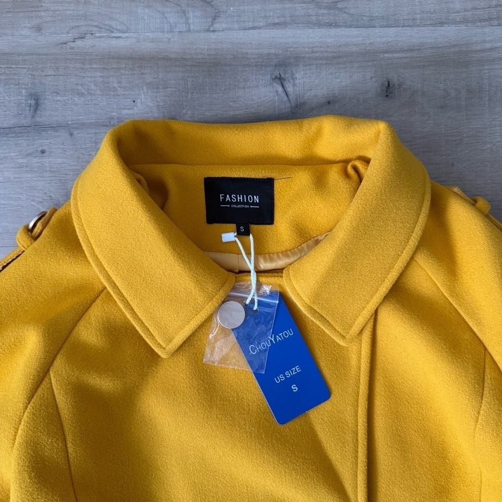 Golden mustard yellow wool double breasted trench coat - Small NWT - Picture 3 of 3